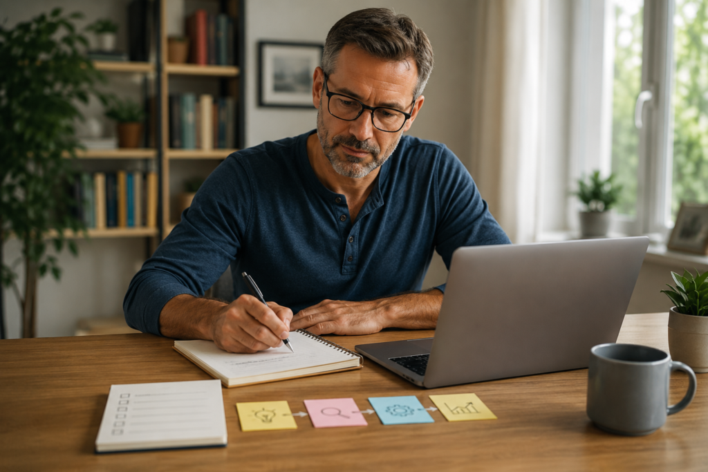 Multiple income streams – person planning additional sources of income on a laptop.